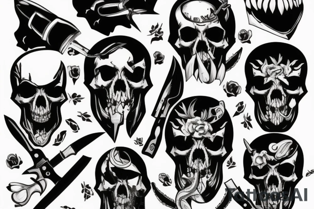 army skull with knife in mouth tattoo idea