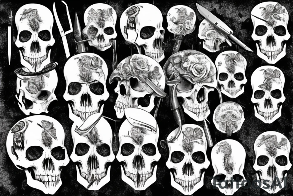 army skull with knife in mouth tattoo idea