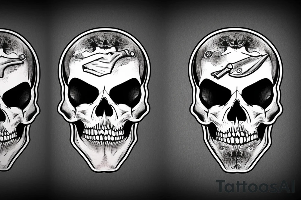 army skull with knife in mouth tattoo idea