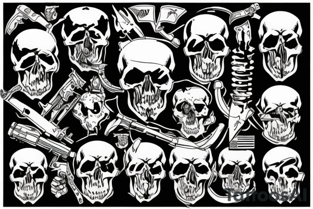 military war combat skull tattoo idea
