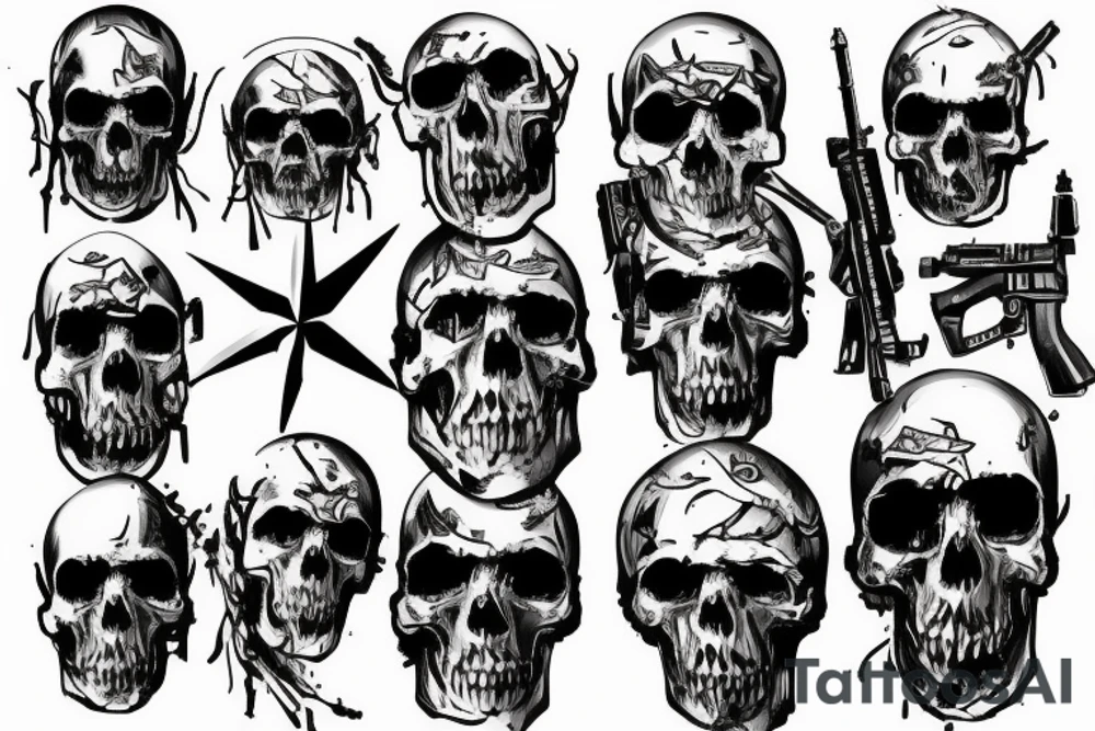 military war combat skull tattoo idea
