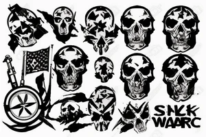 military war combat skull tattoo idea