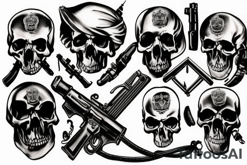 military war combat skull tattoo idea