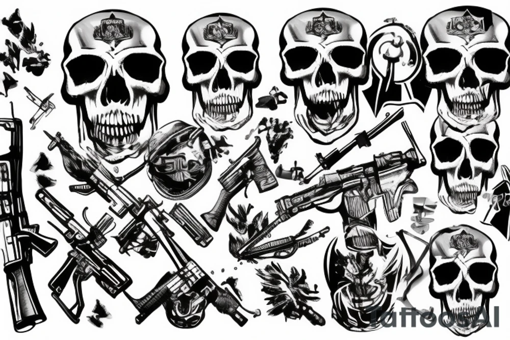 military war combat skull tattoo idea