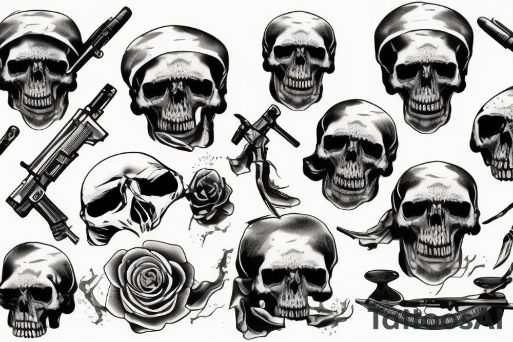 military war combat skull tattoo idea
