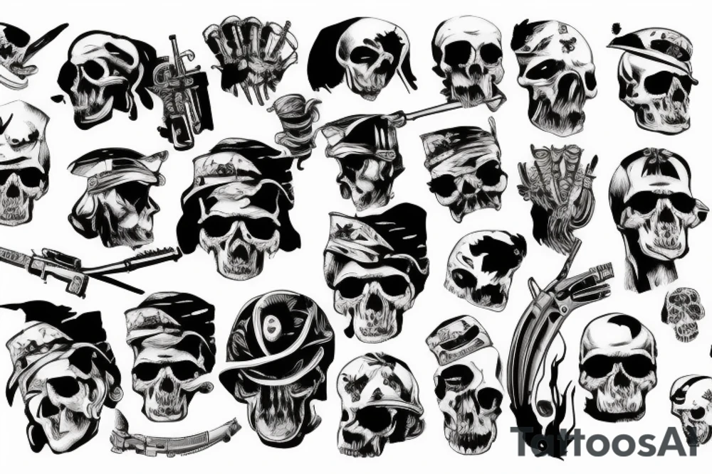 military war combat skull tattoo idea