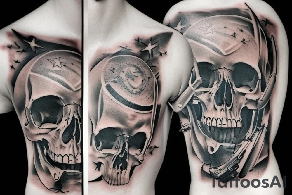 military war combat skull tattoo idea