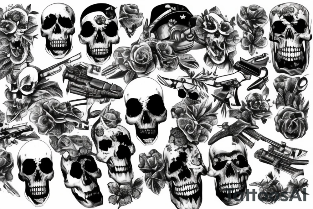 military war combat skull tattoo idea