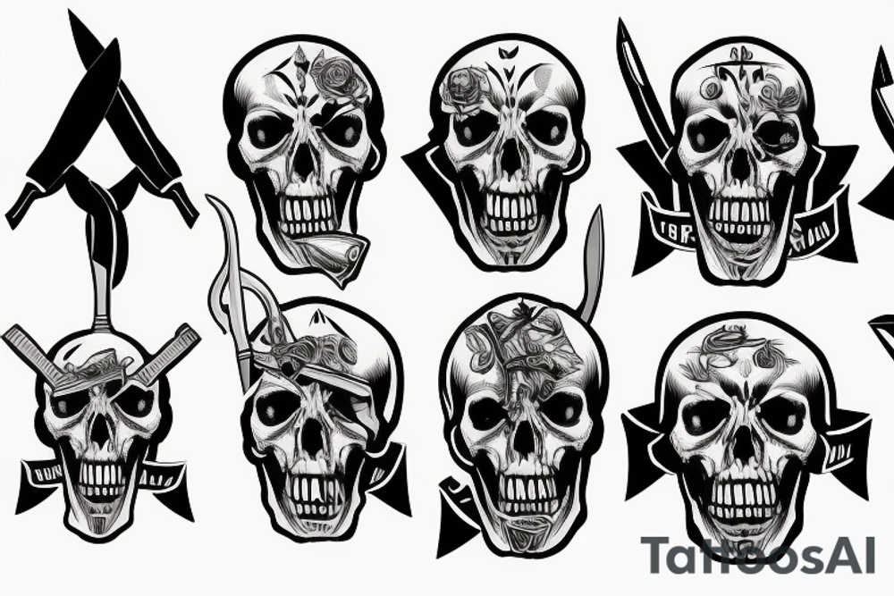 army skull biting knife tattoo idea
