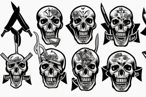 army skull biting knife tattoo idea