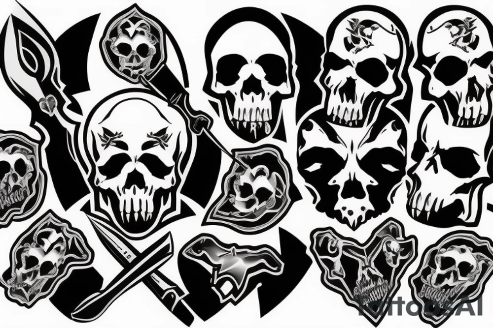 army skull biting knife tattoo idea