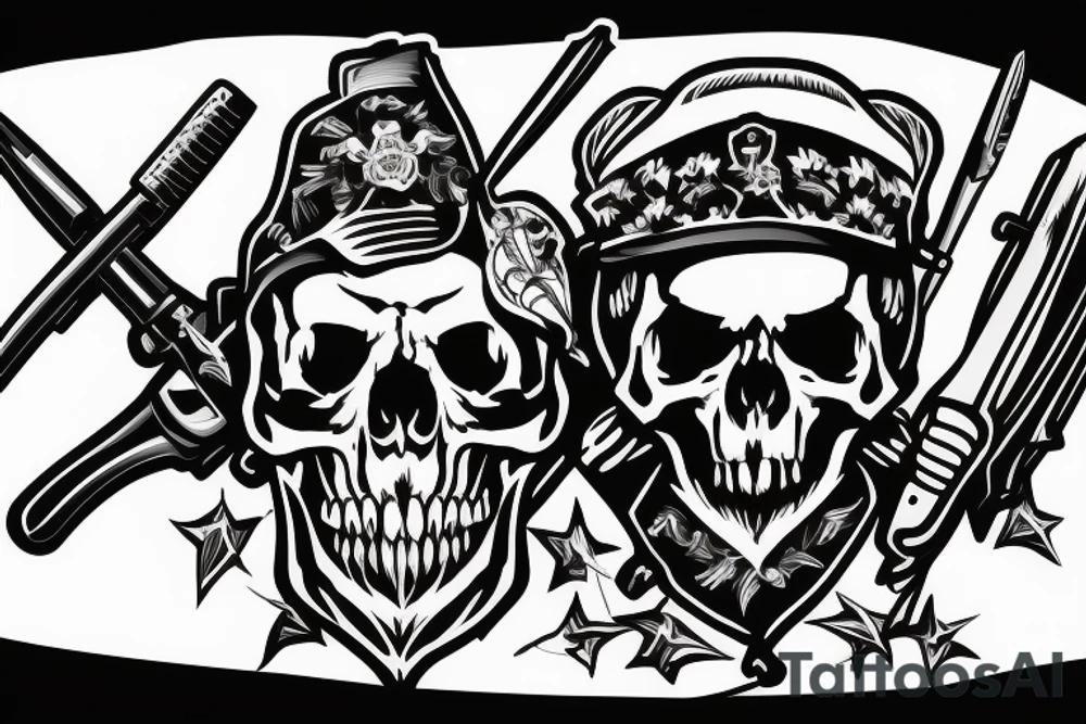 army skull with knife in mouth tattoo idea