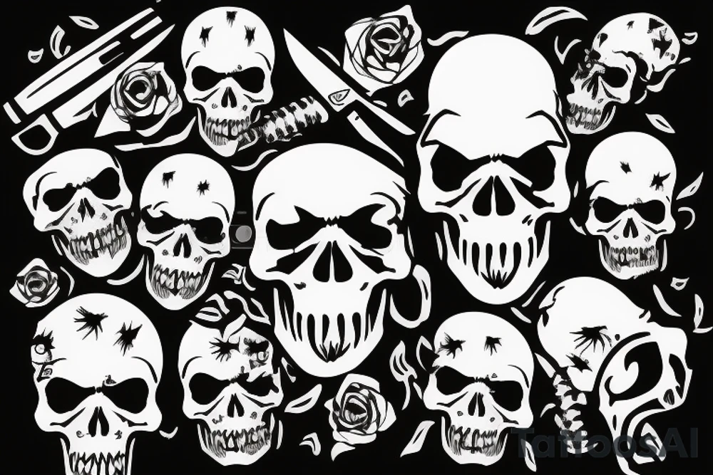 army skull with knife in mouth tattoo idea