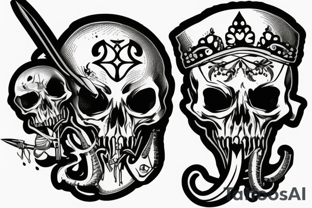 army skull with knife in mouth tattoo idea