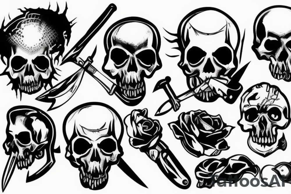 army skull with knife in mouth tattoo idea
