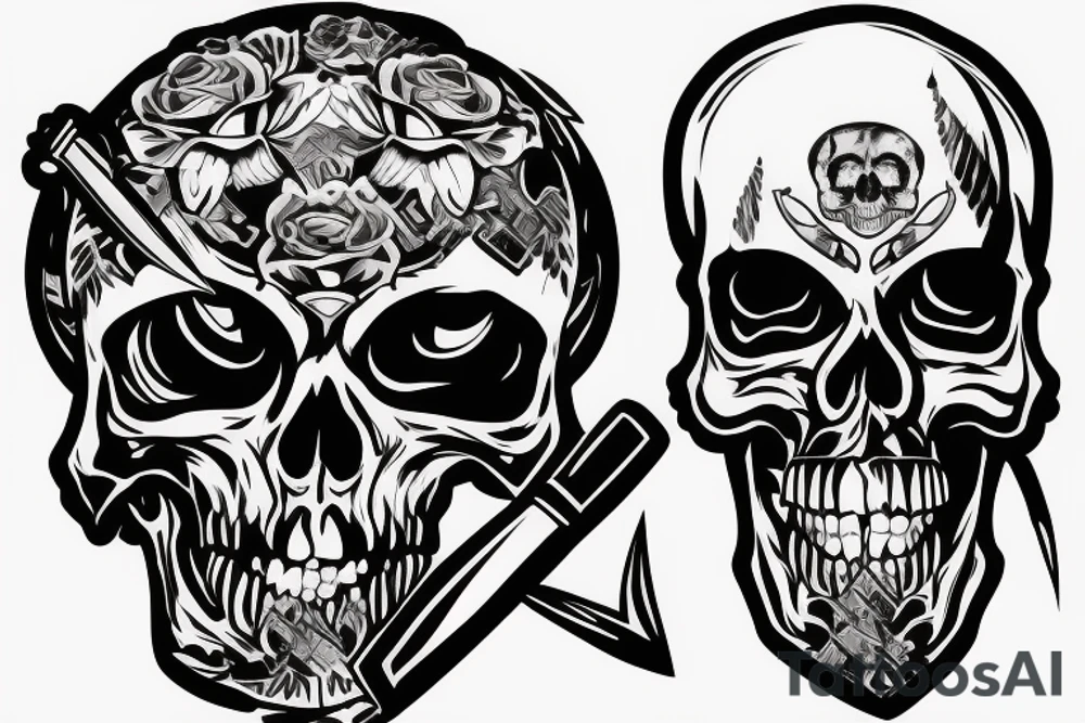 army skull with knife in mouth tattoo idea