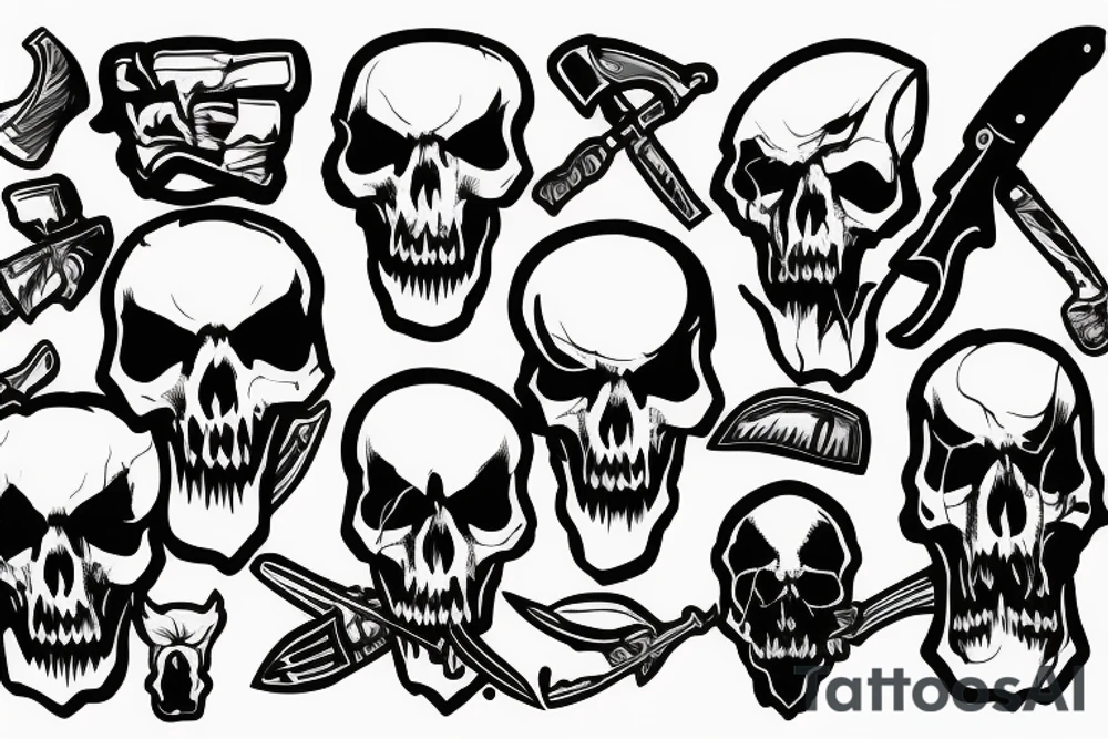 army skull with knife in mouth tattoo idea