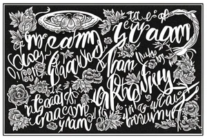 Tattoo in fine strokes and black work style the phrase: I am grateful for everything I have, everything I know, everything I am tattoo idea
