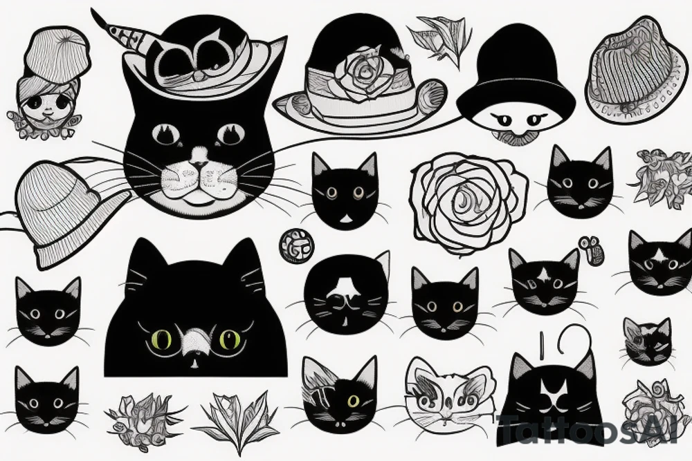 black cat with a funny hat and a sweater tattoo idea