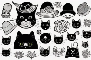 black cat with a funny hat and a sweater tattoo idea