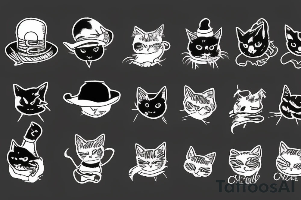 black cat with a funny hat and a sweater tattoo idea