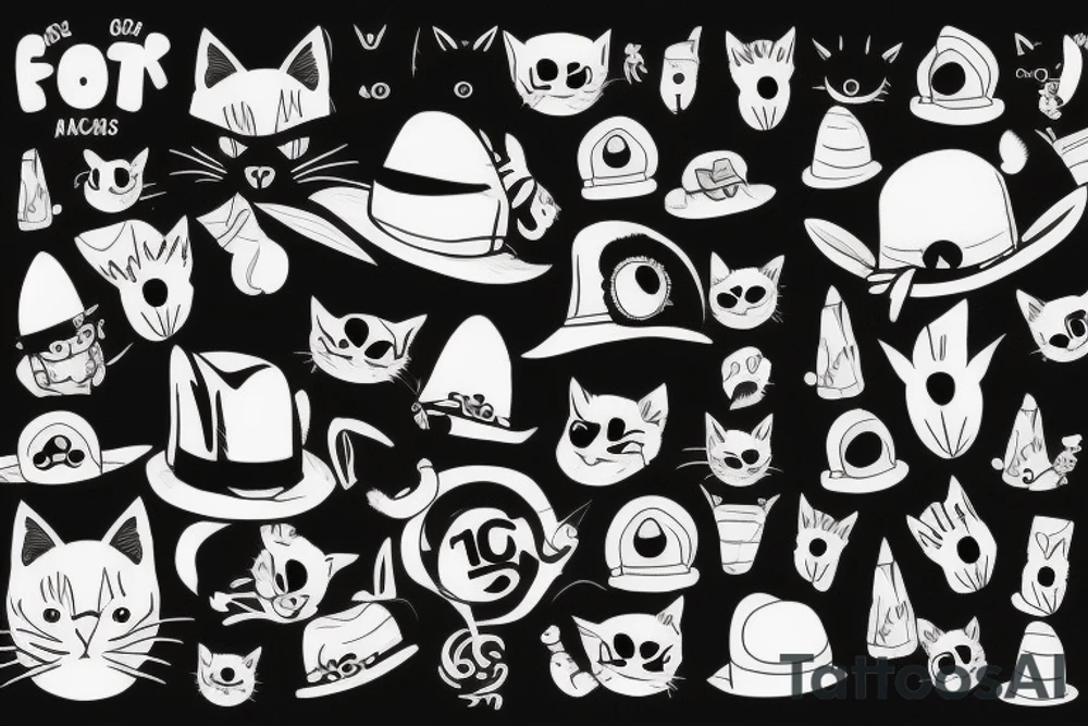 black cat with a funny hat and a sweater tattoo idea