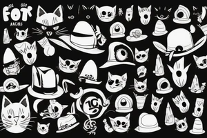 black cat with a funny hat and a sweater tattoo idea