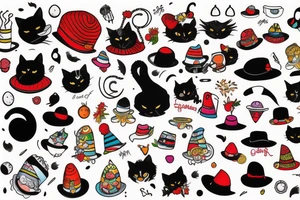black cat with a funny hat and a sweater tattoo idea
