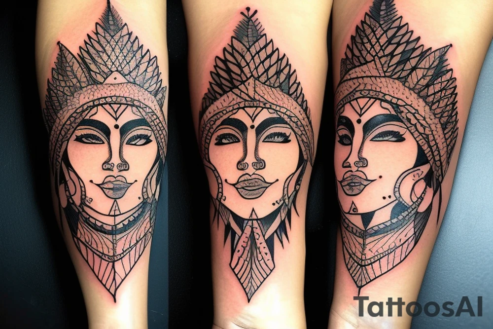 Face of an Indian woman with a headdress to tattoo on her forearm tattoo idea