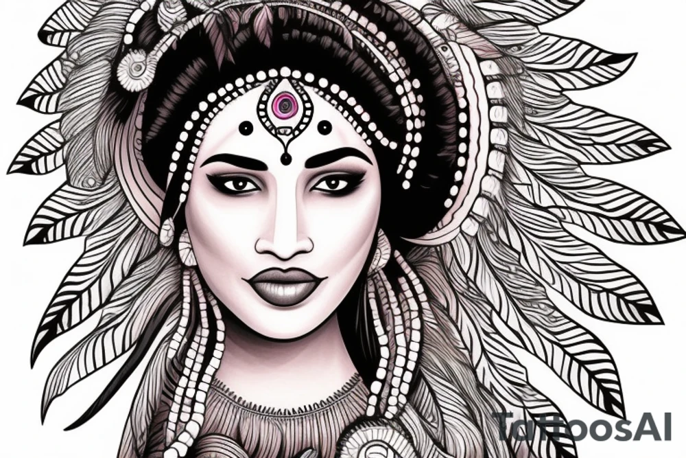 Face of an Indian woman with a headdress to tattoo on her forearm tattoo idea