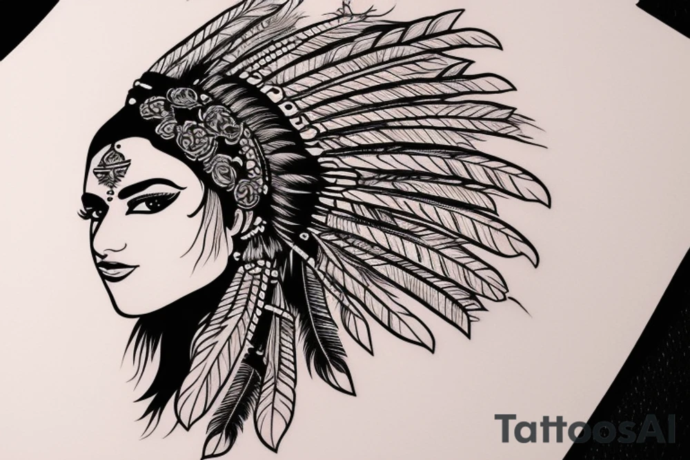 Face of an Indian woman with a headdress to tattoo on her forearm tattoo idea