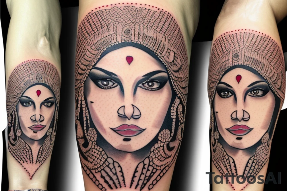 Face of an Indian woman with a headdress to tattoo on her forearm tattoo idea