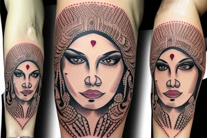 Face of an Indian woman with a headdress to tattoo on her forearm tattoo idea