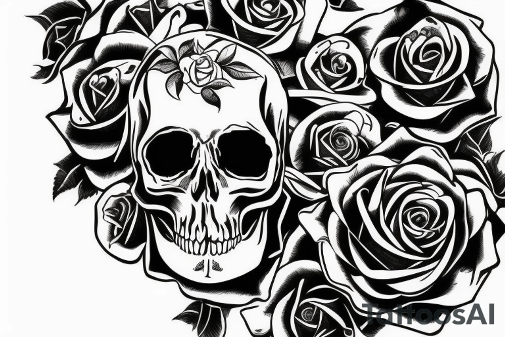 Skull with a rose horizontaly tattoo idea