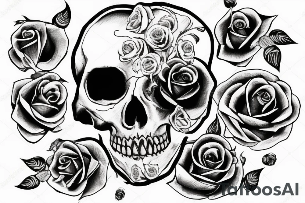 Skull with a rose horizontaly tattoo idea