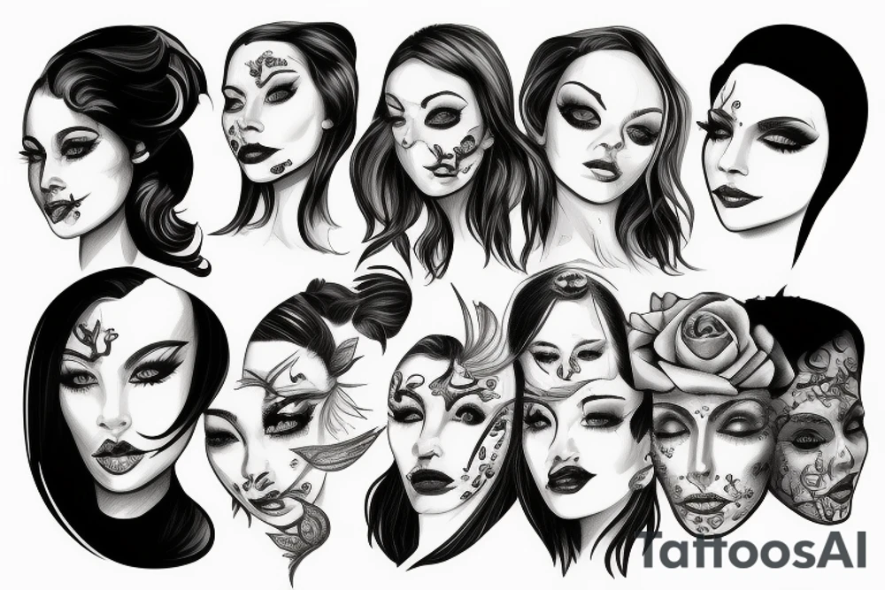 heaven and hell scene below with realistic female face tattoo idea