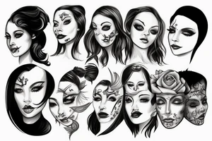 heaven and hell scene below with realistic female face tattoo idea