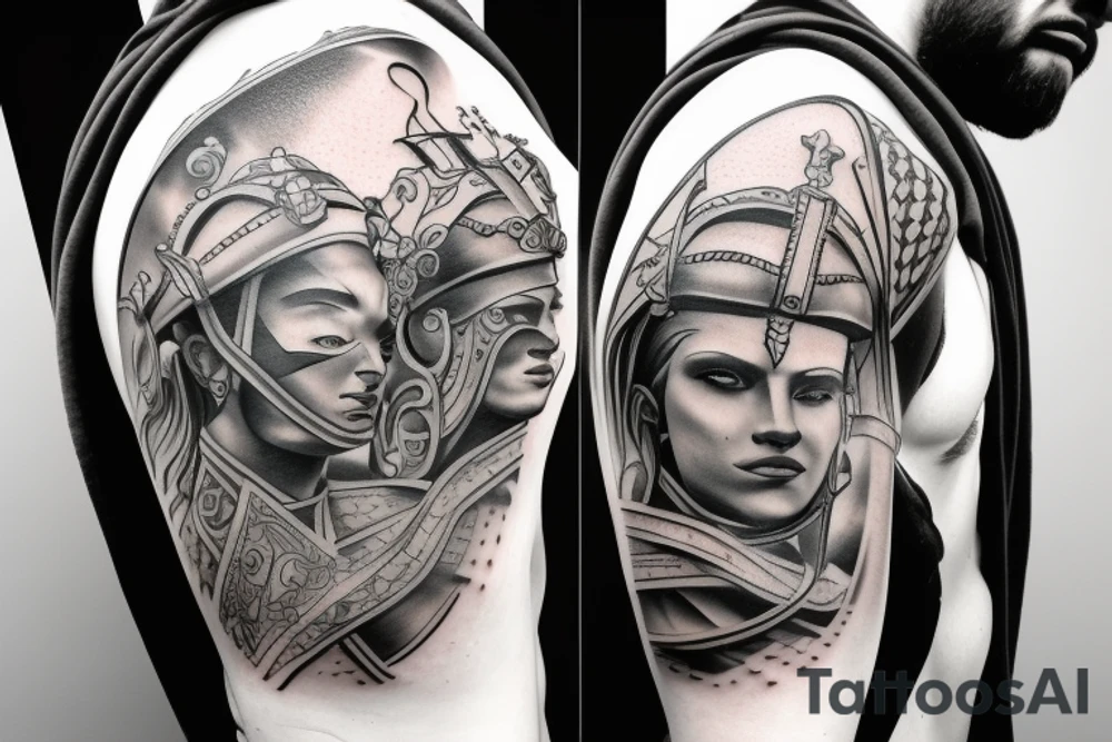 roman solider side profile full body tattoo idea