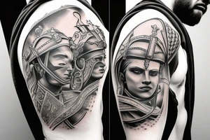 roman solider side profile full body tattoo idea