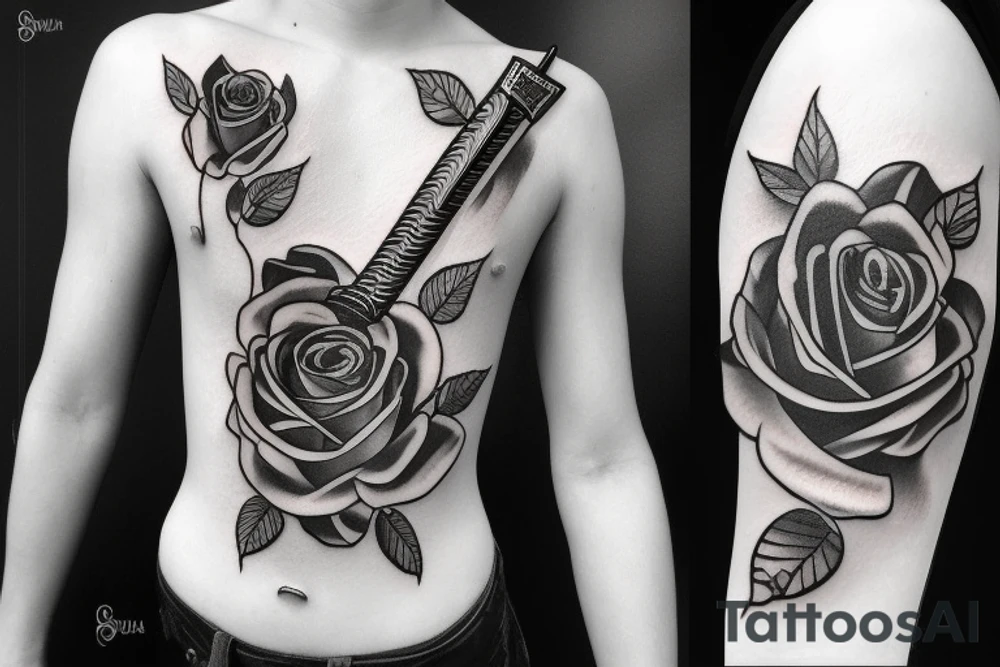 a sword piercing througha rose tattoo idea