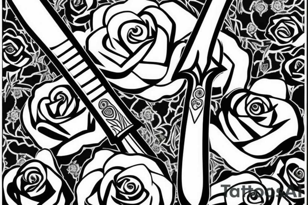 a sword piercing througha rose tattoo idea