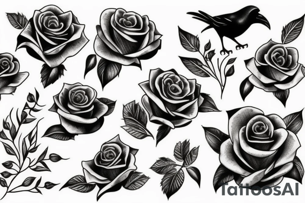 Black rose raven tattoo idea