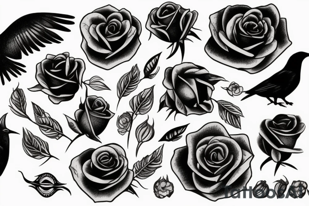 Black rose raven tattoo idea