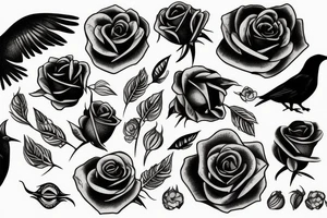 Black rose raven tattoo idea