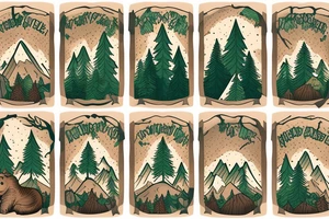 Un paysage de forêt et de montagne avec un ours tattoo idea