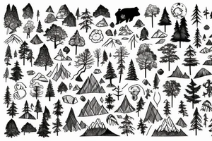 Un paysage de forêt et de montagne avec un ours tattoo idea