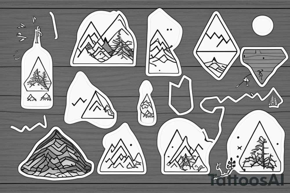 Un paysage de forêt et de montagne avec un ours tattoo idea