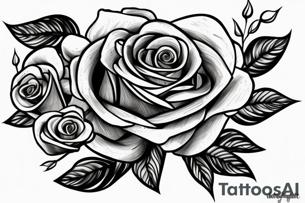 magical rose, fresh leaves tattoo idea