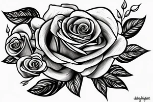 magical rose, fresh leaves tattoo idea