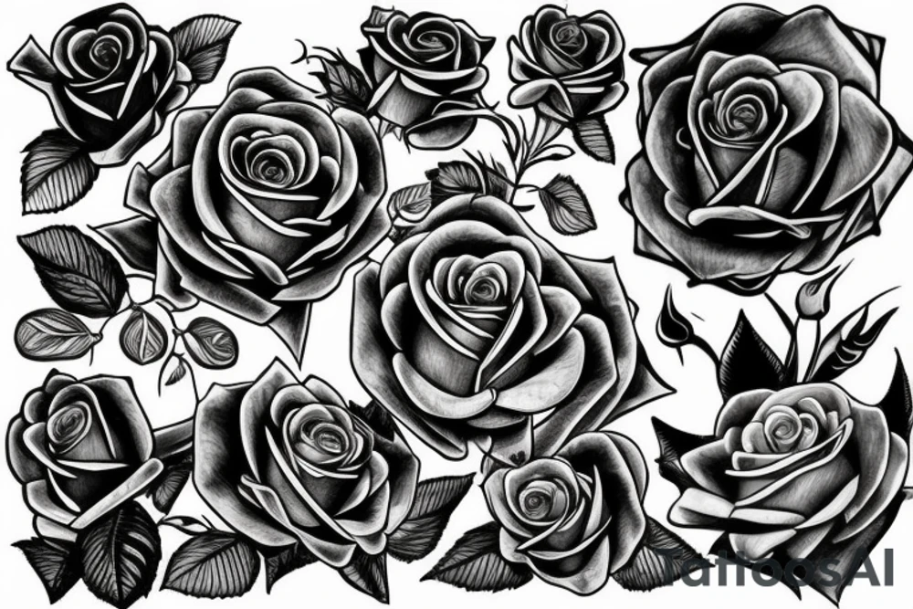 magical rose, fresh leaves tattoo idea